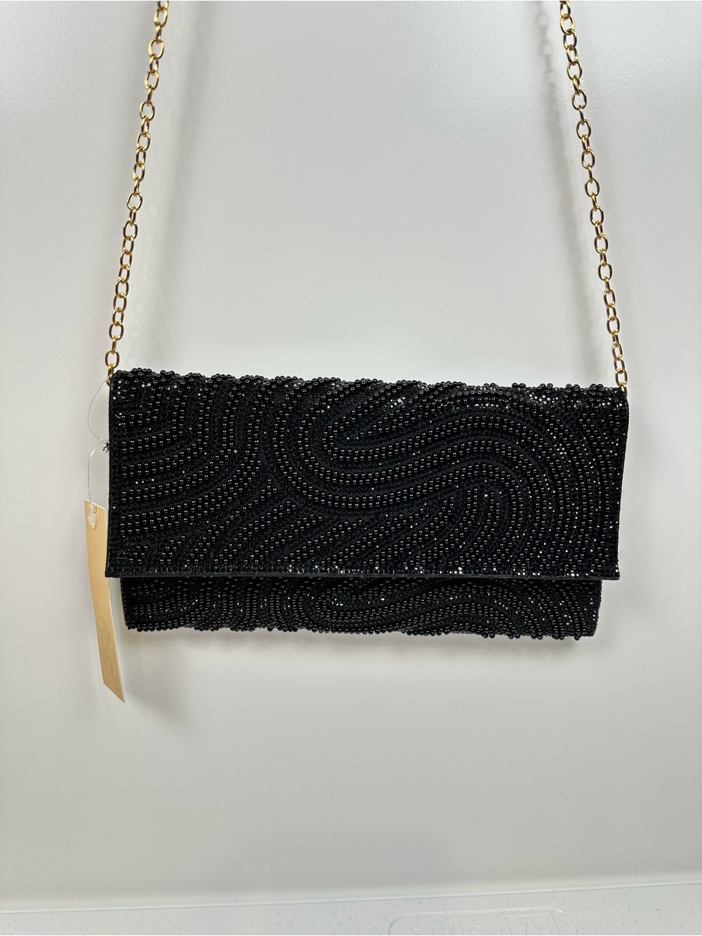 Jewel Badgley Mischka Beaded Sequin Black Evening Bag Clutch Crossbody NEW